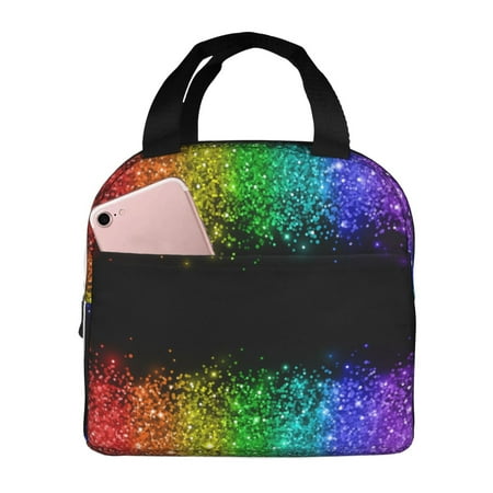 Insulated Lunch Bag for Women Men - Multicolor Glitter Border Leakproof Cooler Lunch Box for Women Men  Lunch Tote Bags for Work School Picnic Travel