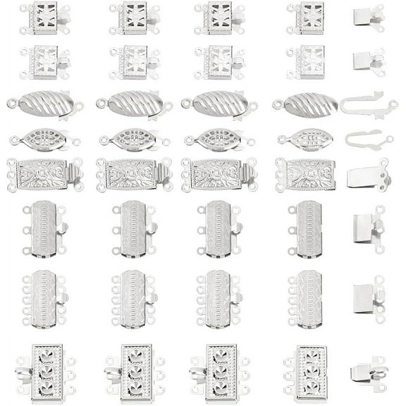 48 Sets 304 Stainless Steel Box Clasps 8 Styles Bracelet Connectors Multi-Strand Box Clasps Jewelry Layering Clasps for Stackable Layered Bracelet Necklaces Jewelry Making. DIY