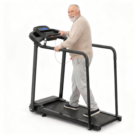 FUNA Senior Walking Pad Treadmill Foldable Exercise Treadmill with Long Handrail 300 LBS Capacity Black