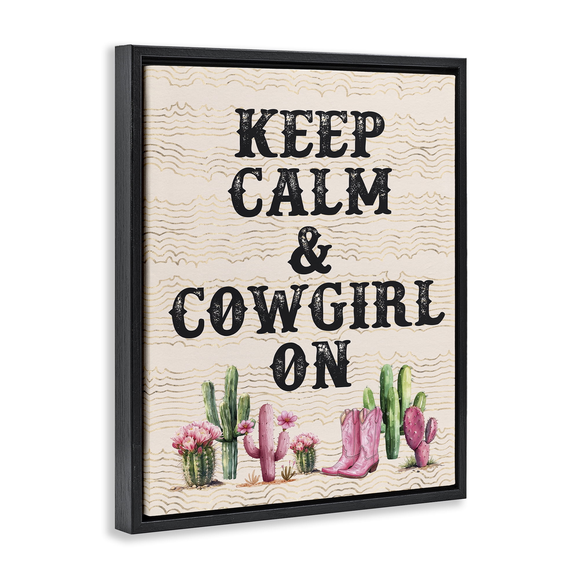 Stupell Industries Keep Calm & Cowgirl On Landscape & Nature Painting Black Floater Framed Canvas Art Print Wall Art, 17 x 21