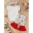 thumbnail image 3 of Bagilaanoe 3pcs Newborn Baby Girl Pants Set Letter Flying Sleeve Romper Tops + Flare Trousers + Headband 3M 6M 9M 12M 18M Infant Casual Clothes, 3 of 9