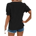thumbnail image 5 of NFTOEIULA Women Jacquard V Neck Puff Short Sleeve T-Shirt, 5 of 7