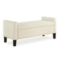 thumbnail image 3 of Storage Ottoman Bench, End of Bed Bench Bedroom Bench with Armrest, Built-in Nails Trim, Storage Bench for Bedroom in Velvet, Ottoman Bench for Living Room, Entryway, Dining Room, Hallway, Cream, 3 of 9