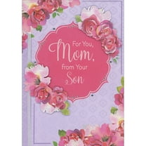 Designer Greetings Pink and White Sparkling 3D Die Cut Flowers, Clear Gems and Ribbon on Light Purple Hand Decorated Mom Mother's Day Card from Son