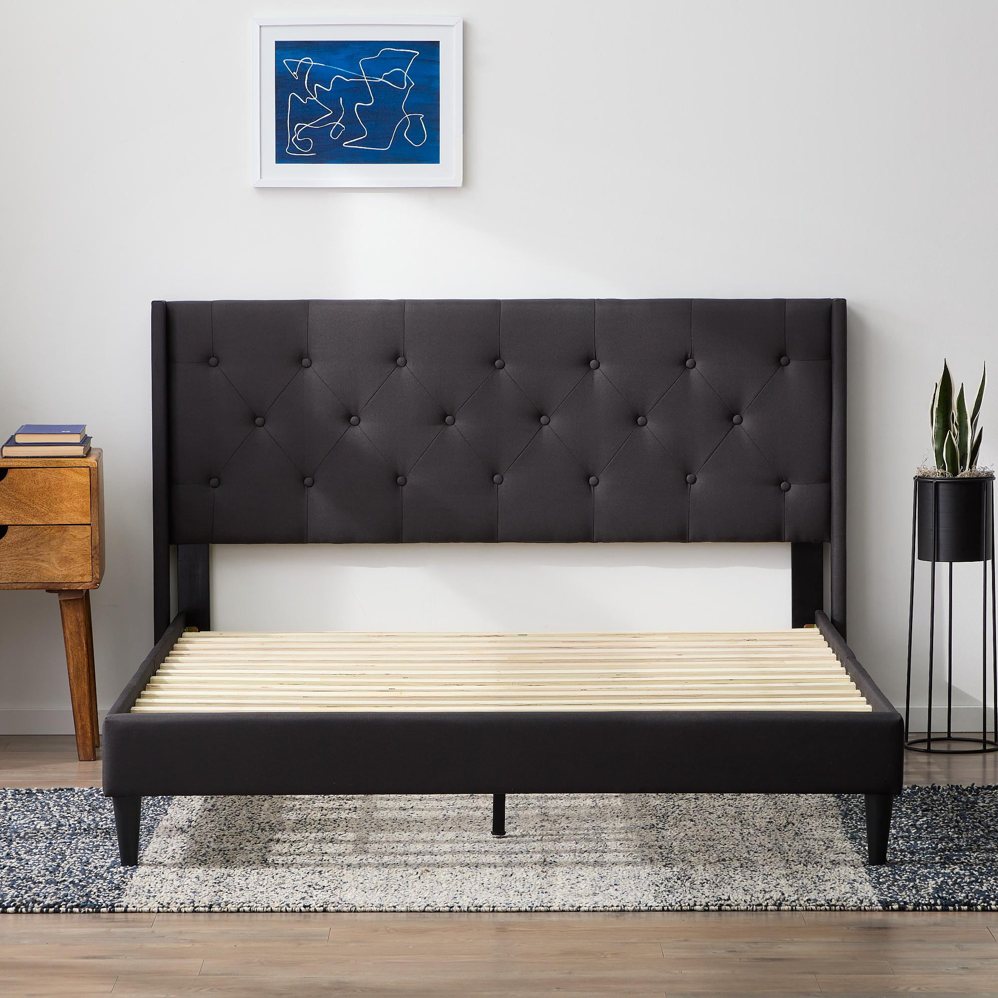 Rest Haven Astoria Wingback Tufted Upholstered Bed, King, Charcoal