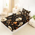 thumbnail image 4 of Manfei Vintage Gothic Skull Mushroom Twin Sheets 3pcs, Botanical Flower Happy Halloween Bedding, Orange Black Beige,1 Fitted Sheet, 1 Flat Sheet and 1 Pillowcase, 4 of 5