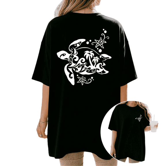 Cozymy Women's Hawaiian Tribal Turtle Tee Ocean Wave Graphic Short Sleeve Casual Vacation Top S-5XL