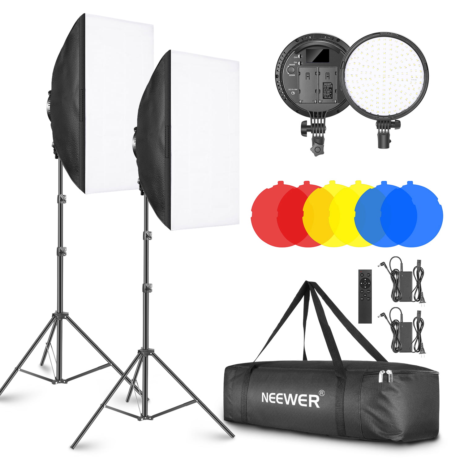 2 LED Softbox Lighting KitPortable Photo Video Studio Lights & Reflector 