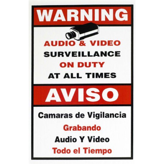 Warning sign In English and Spanish small size 11/9"