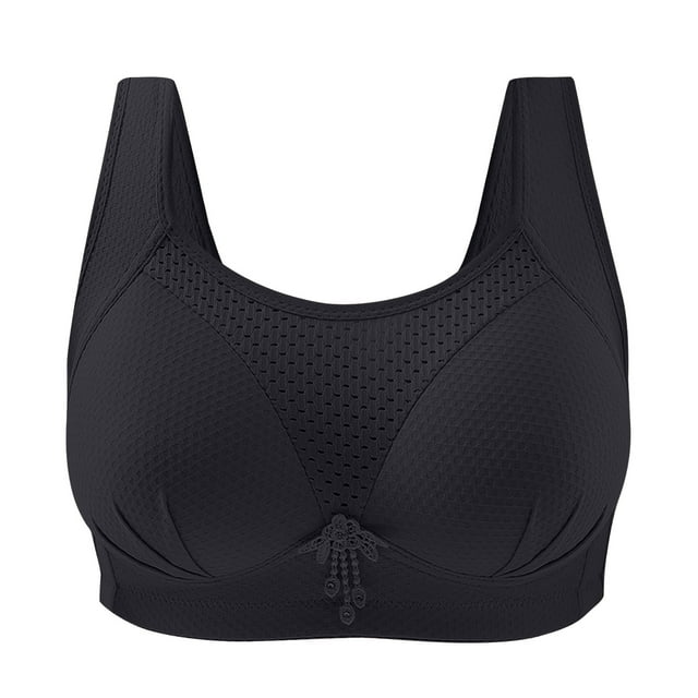 ManxiVoo Full Coverage Wireless Bra for Women Plus Size Breathable Support Comfortable Seamless Undershirt Lace Trim Non Padding Everyday Wear L Size Black