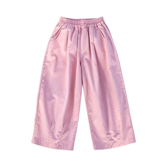 CPNG Girls Wide Leg Pants Solid Color Elastic Waist Casual Cropped Pants Trendy Baggy Lightweight Breathable Streetwear