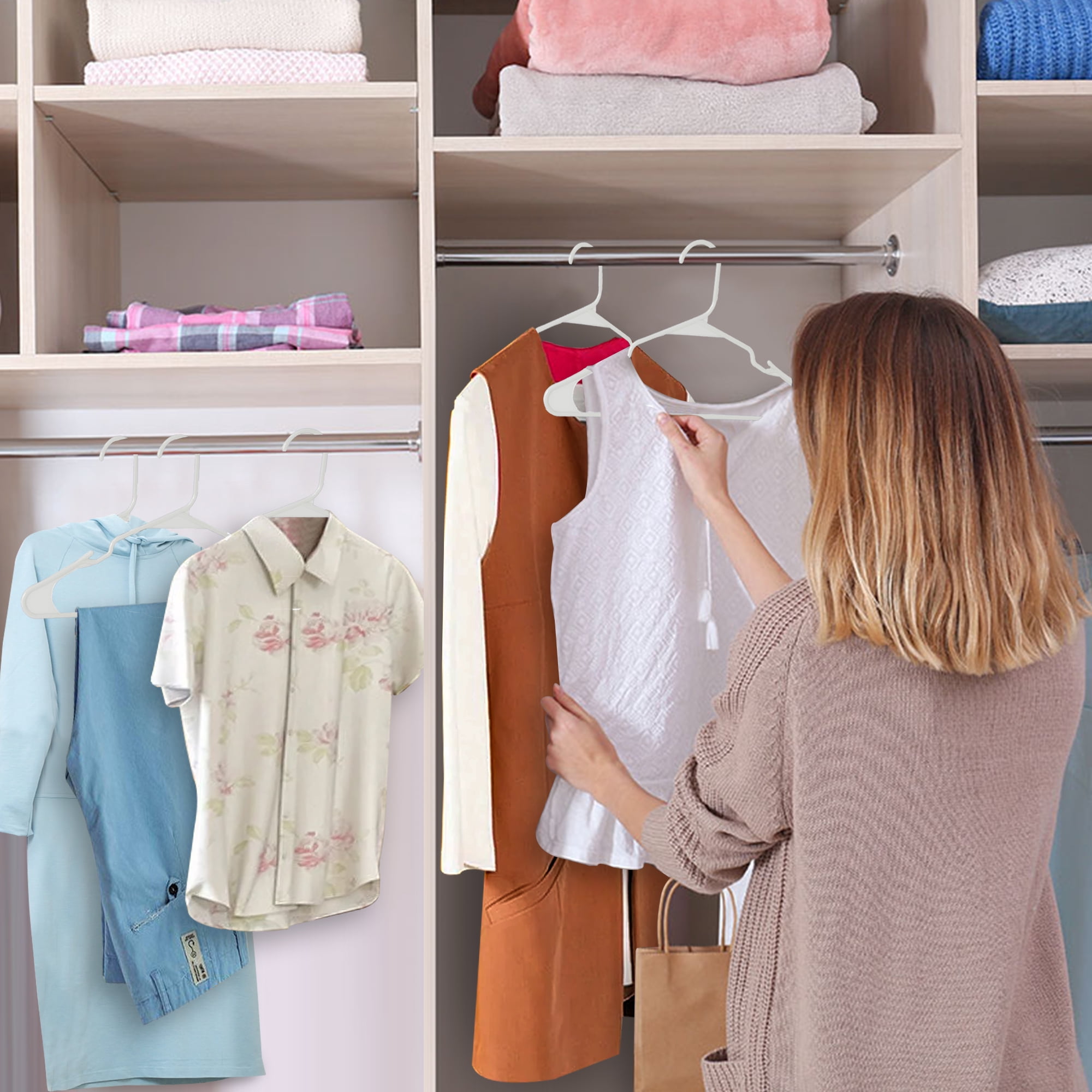 Lux Decor Collection White Plastic Hangers 50 Pack - Space-Saving Design, Perfect for Everyday Use