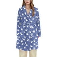 thumbnail image 3 of Women Warm Flannel Robe Short Fuzzy Fleece Cute Printed Winter Robes Teens Soft Loungewear Nightgown with Pockets Blue M, 3 of 3