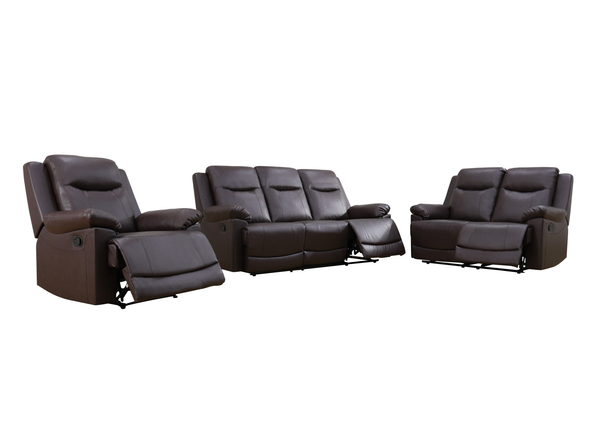Gewnee 3-Seater Sofa with 2 Chaises, Console and Cup Holders, Air Leather, Adjustable Recline, Perfect for Living Room, Brown