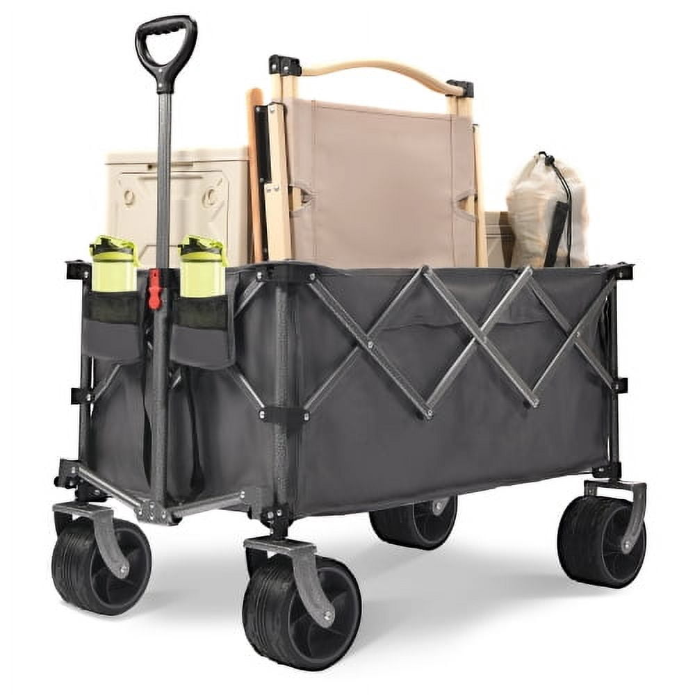 YINYUN 400L Collapsible Wagon, Folding Wagon Cart , Beach Wagon with Big Wheels, Heavy Duty Foldable Wagon, Large Capacity Wagon for Camping,Garden (Gray)