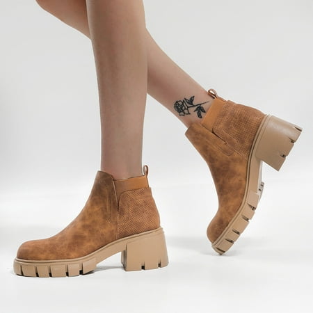 

Midewhik Women Shoes Fashion Nude Boots Thick Sole Thick Heel Women s Boots Breathable Fashion Round Toe Thick Heel Women Boots