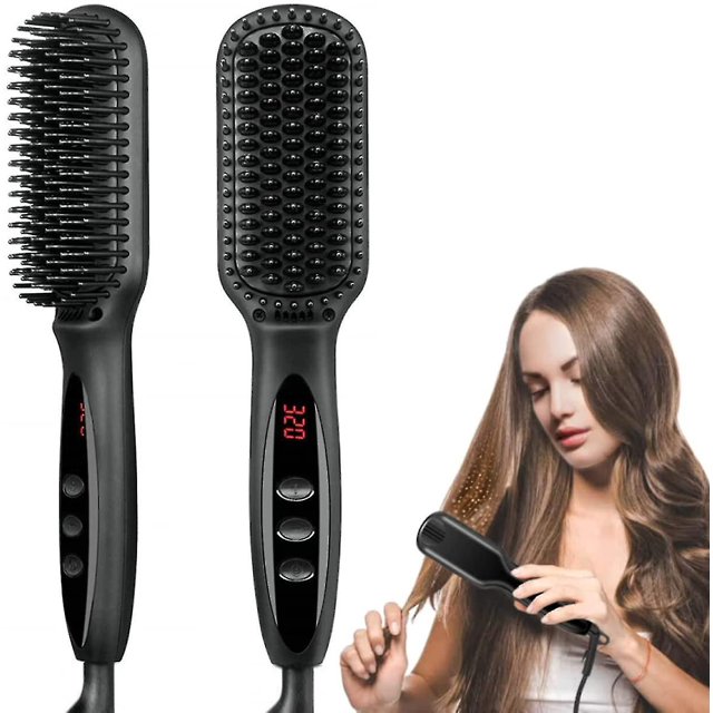 Cepillo alisador de cabello, cepillo alisador con 12 niveles de calor, tecnología de calentamiento rápido, antioxidante con doble voltaje universal, salón profesional en casa kaili Sencillez