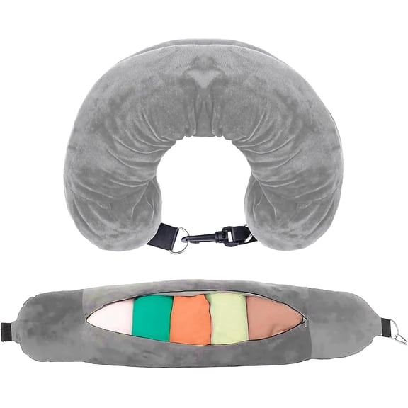 Neck Pillow Travel Stuffable Neck Pillow for Extra Carry-On Luggage Avoid Airline Baggage Fees Fits 4  Days of Travel Essentials Long Flight Must Haves Gray