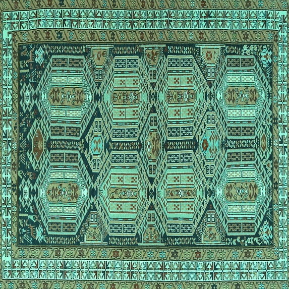 Ahgly Company Indoor Square Persian Turquoise Blue Traditional Area Rugs, 7' Square