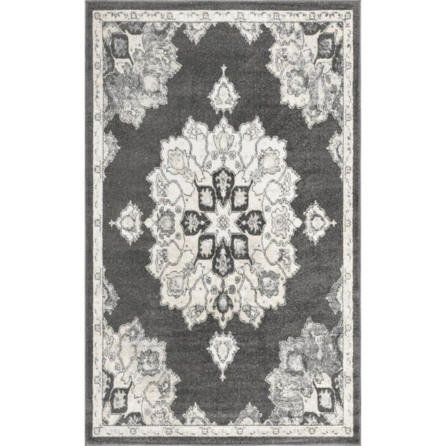 Unique Loom Parker Medallion Vintage Rug 5' x 8' Rectangle Charcoal/Ivory