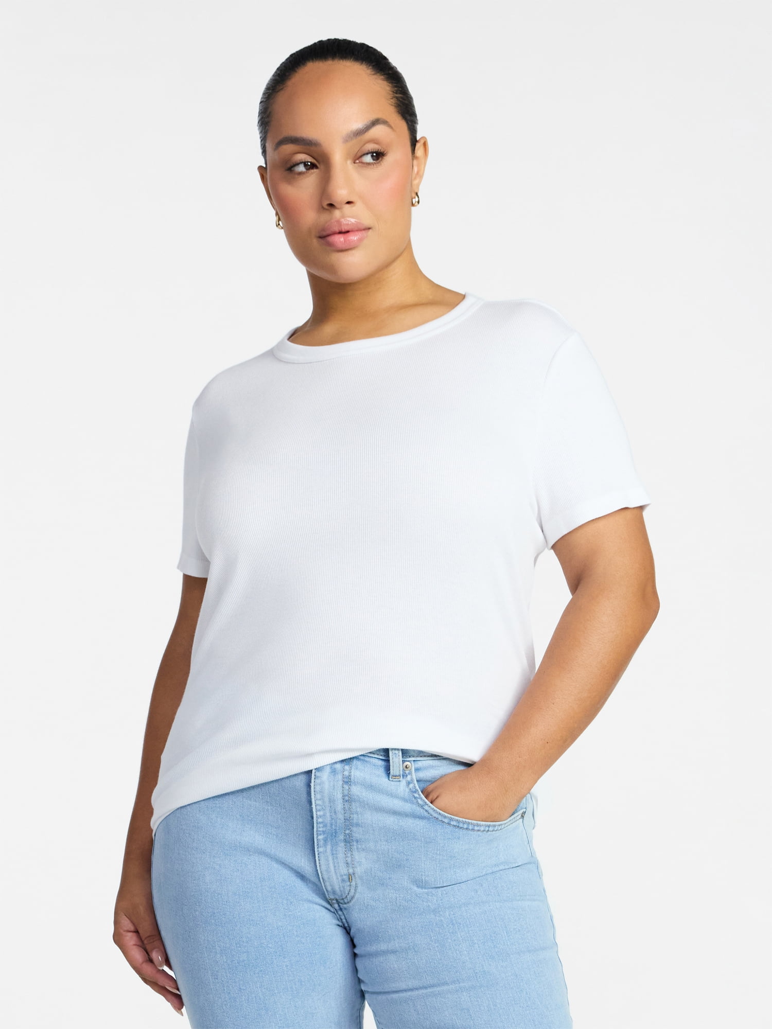 Time and Tru Women's Ribbed Tee with Short Sleeves, Sizes XS-XXXL
