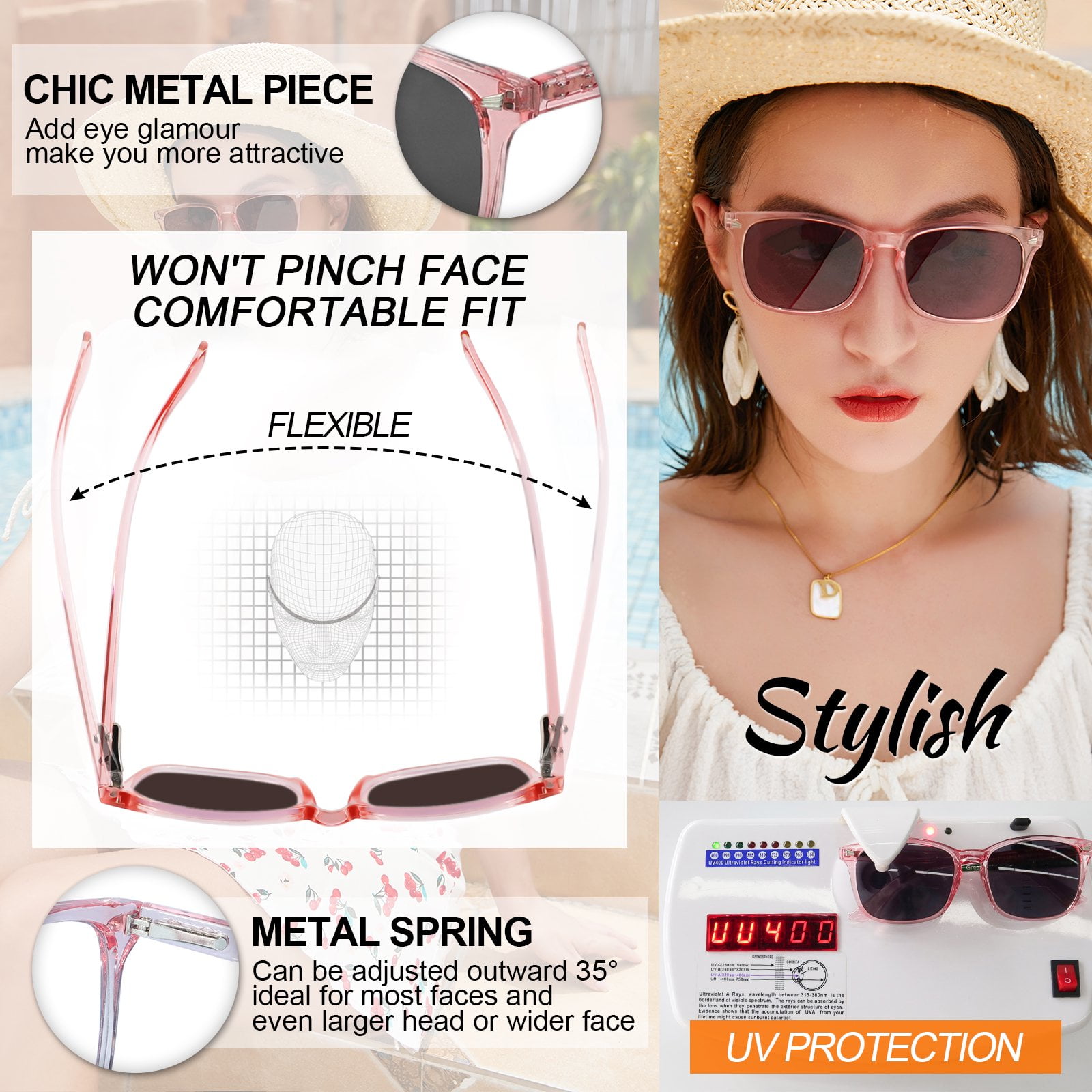 MARE AZZURO Bifocal Reading Sunglasses Women Trendy Square Outdoor Readers 0.0 1.0 1.5 2.0 2.5 3.0 3.5 4.0 (Pink, 1.00)