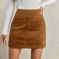 thumbnail image 5 of Sevevn Women's High Waist Faux Suede Bodycon A-Line Short Mini Skirt Khaki M, 5 of 8