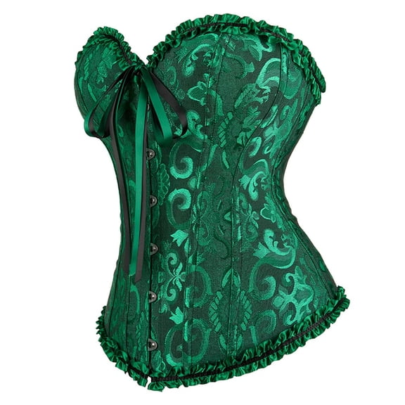 Plus Size Women Embroidered Boned Corset Bustiers Top Black Green XL
