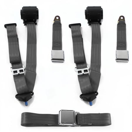 SafeTBoy Airplane 3 Point Charcoal Retractable Bench Seat Belt Kit for AMC Matador 1971-1978 - 3 Belts