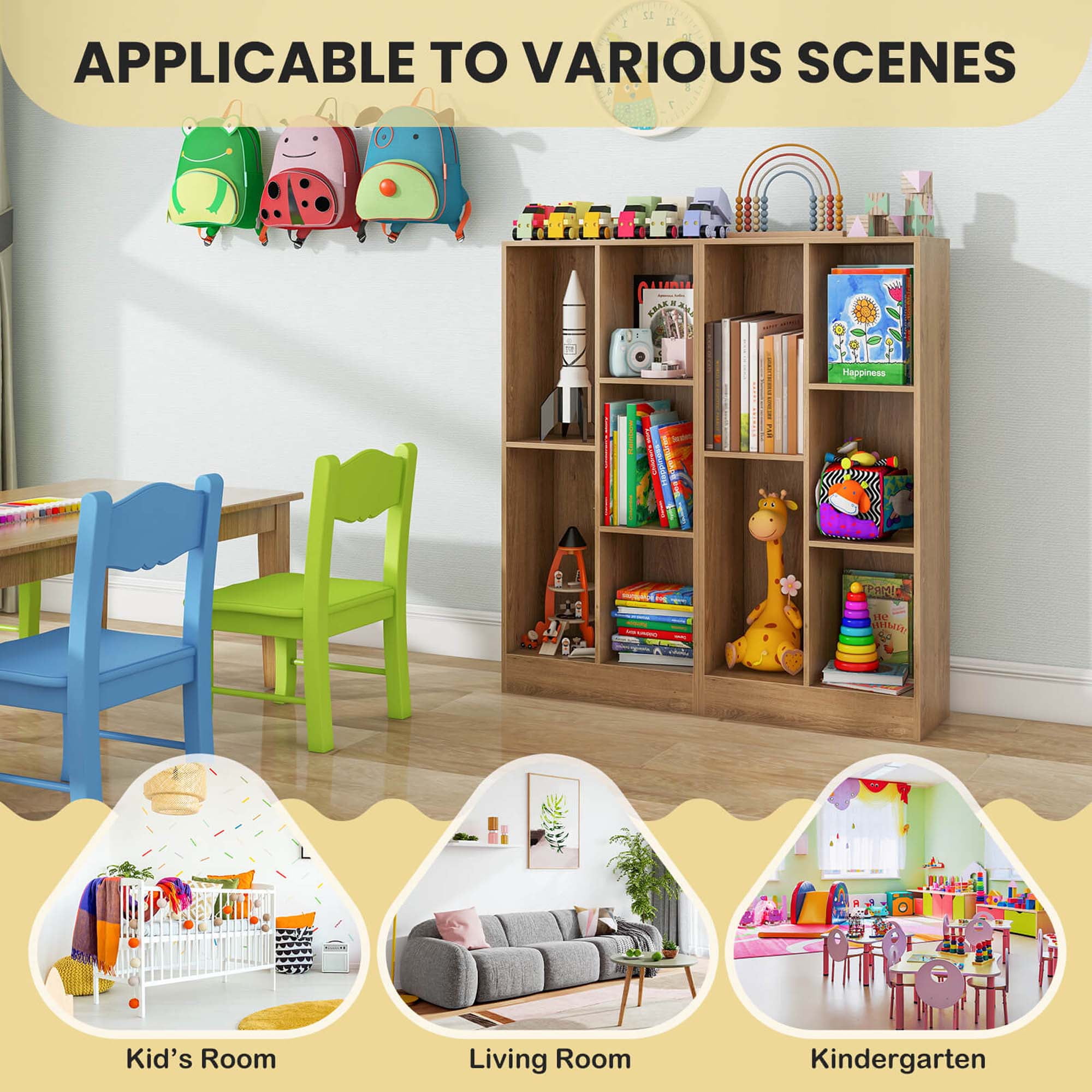 Costway 5-Cube Bookcase for Kids 41" Wooden Toy Storage Organizer for Kid's Room Natural