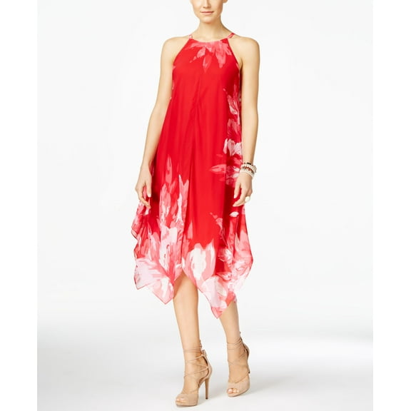 Inc International Concepts Petite Printed Trapeze Dress Real Red 14P