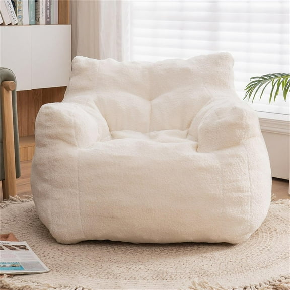 Canddidliike Tufted Sofa Sack Bean Bags Chairs with Teddy Fabric Cover White