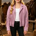thumbnail image 2 of Gaexia Fringe Jacket for Girls Kids Cowgirl Western Tassels Motorcycle Cardigan Cropped Coats Sizes 5-14 Years Fringe Jacket, 2 of 7