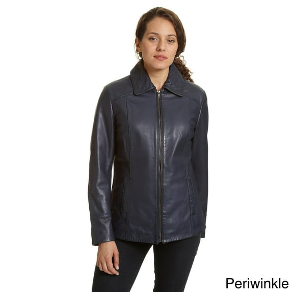 EXcelled Women's Lambskin Zip Front Welt Pocket Scuba Jacket