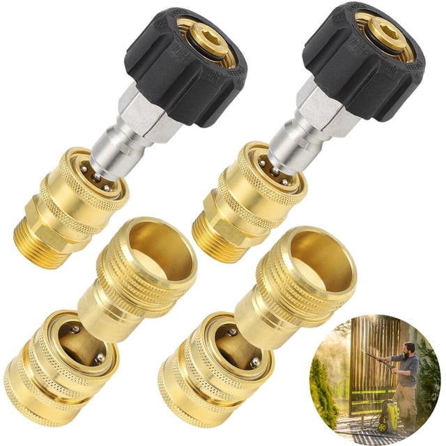 Pressure Washer Quick Adapters Set, 8 Pcs Quick Disconnect Kit for Power Washer, M22-14mm to 3/8'' Quick Connect, 3/4’’ to 1/2’’ Quick Release Fittings
