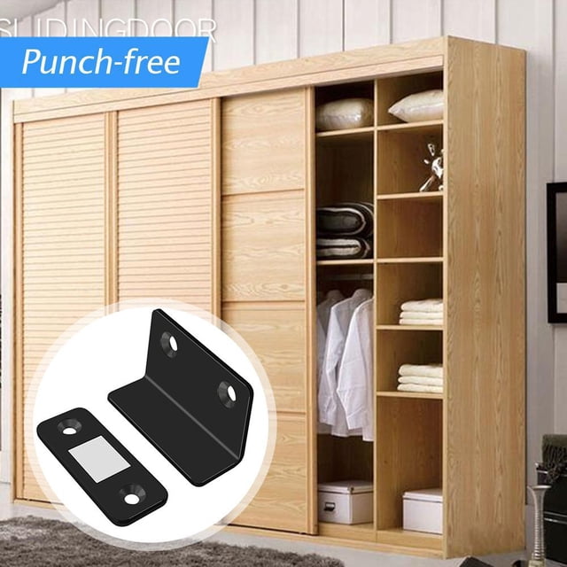 Tapón de puerta en forma de L sin perforaciones con ventosa magnética invisible para puerta (negro)