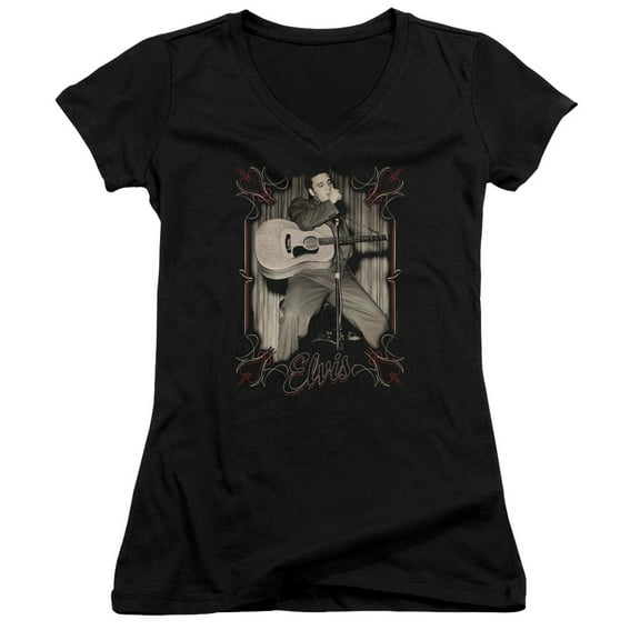 Elvis Presley Elvis Pinstripes Junior Women's V-Neck T-Shirt Black