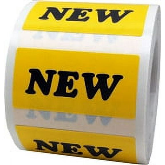 Yellow "NEW" Stickers | 0.75 x 1.5" Inch Rectangle | 500 Pack