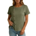 thumbnail image 4 of GUACER Blouses for Women Short Sleeve Cotton Linen Casual Round Neck Button Down Tops Relaxed Fit Shirts, 4 of 7