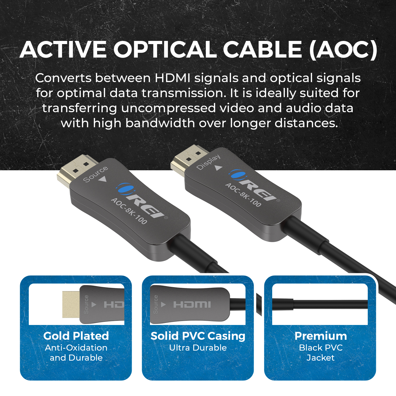OREI 100ft HDMI™ AOC Hybrid Fiber Optic Cable UHD 8K60 (AOC-8K-100)