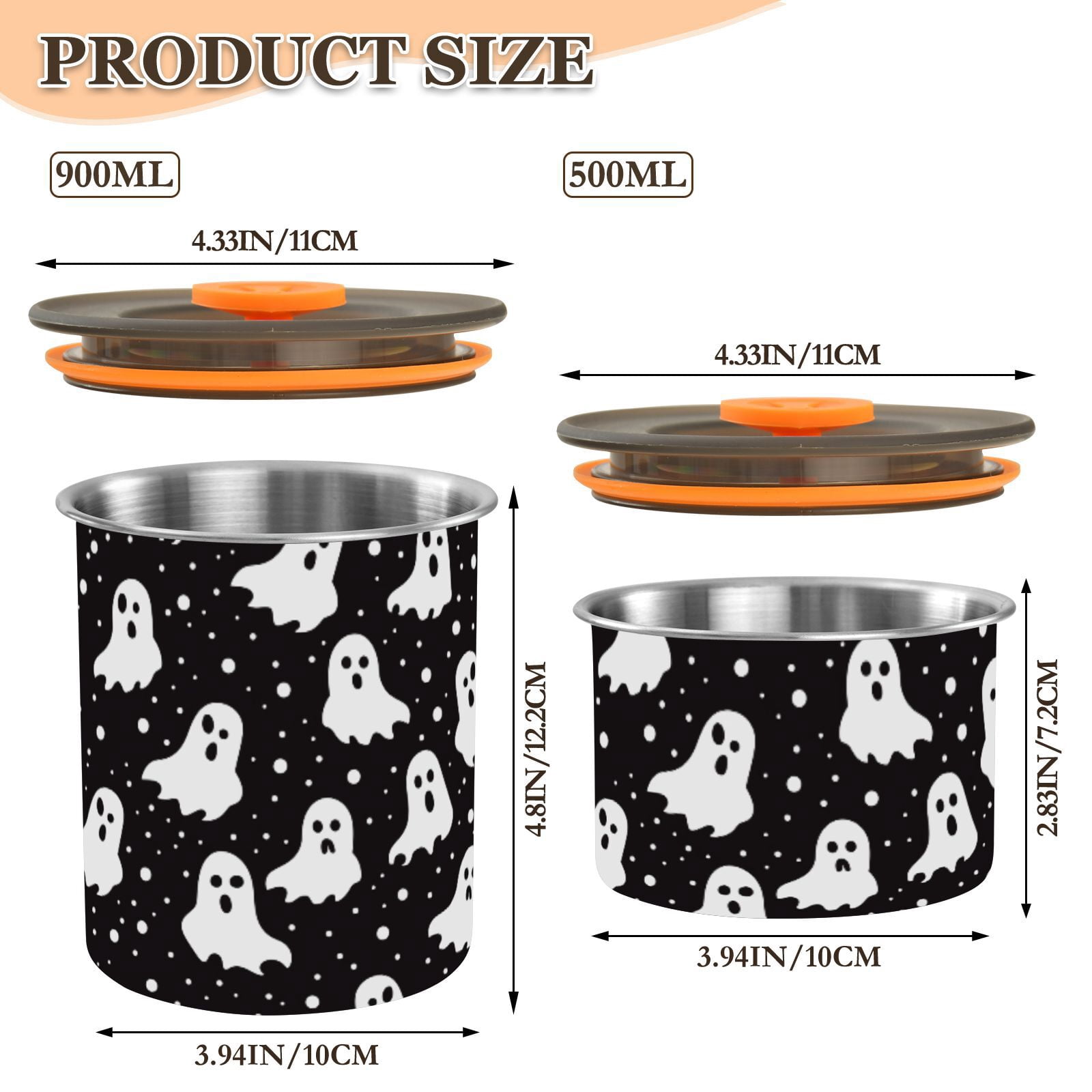 Ghost Polka Dots Airtight Coffee Bean Canister 30oz Food Storage Containers with Lids For Gournd, Tea, Sugar, Flour, Rice, Cereal, Candy Cookie Jar
