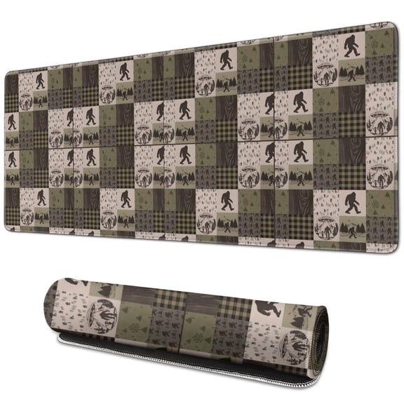 Long Mouse Pads for Desk,Multicolor Bigfoot and Camping Pattern Desk Mats on Top Of Desks, Desk Mouse Pad Extra Large with 3mm Non-Slip Base and Stitched Edge for Gaming,Office,Work,Home 31.5"x11.8"