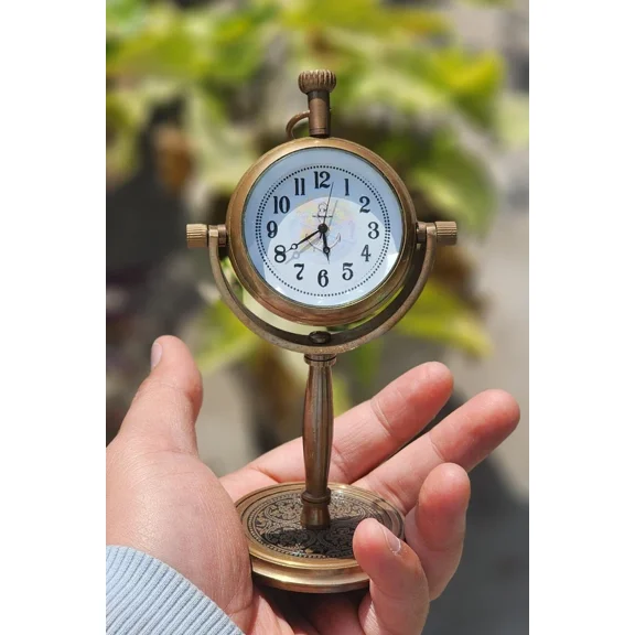 Clock Desk Engraved Etched Quartz Vintage Table Antique Brass Gift