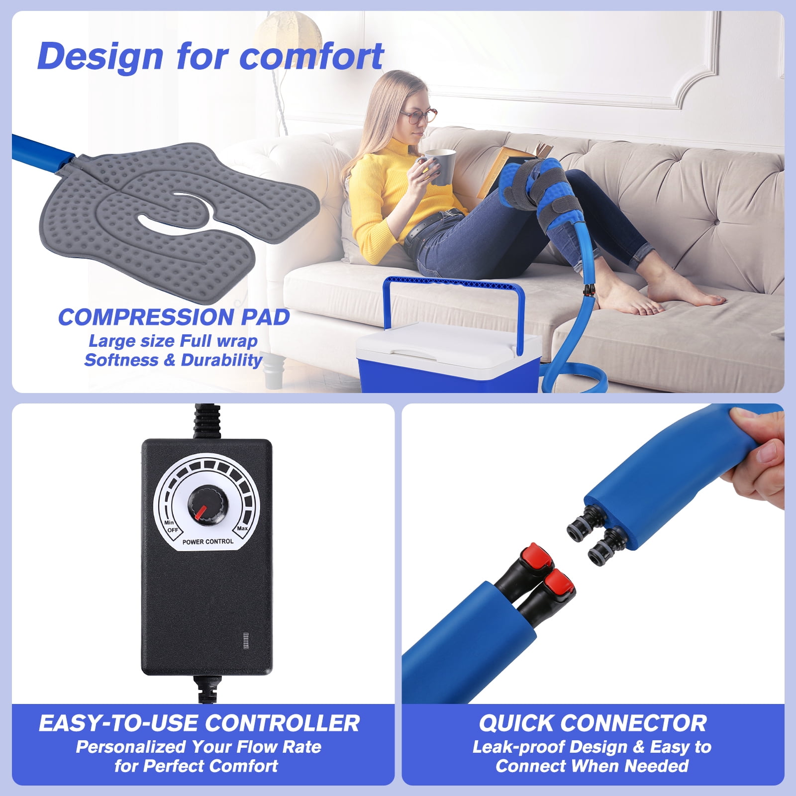 Cold Ice Machine for Knee Therapy System Knee/Joint Pad, Cooling Reservoir and Quiet Bump
