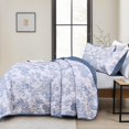 thumbnail image 3 of 3 Pieces Navy Blue Toile Floral Plants Printed Bedspread Bedding Pack Soft Lightweight Microfiber Coverlet Pack for All Season (112"×96") - California King Size, 3 of 7