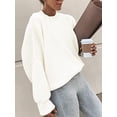 thumbnail image 5 of Jinsinto Women Crewneck Batwing Sleeve Oversized Side Slit Ribbed Knit Pullover Sweater Top White XL, 5 of 5