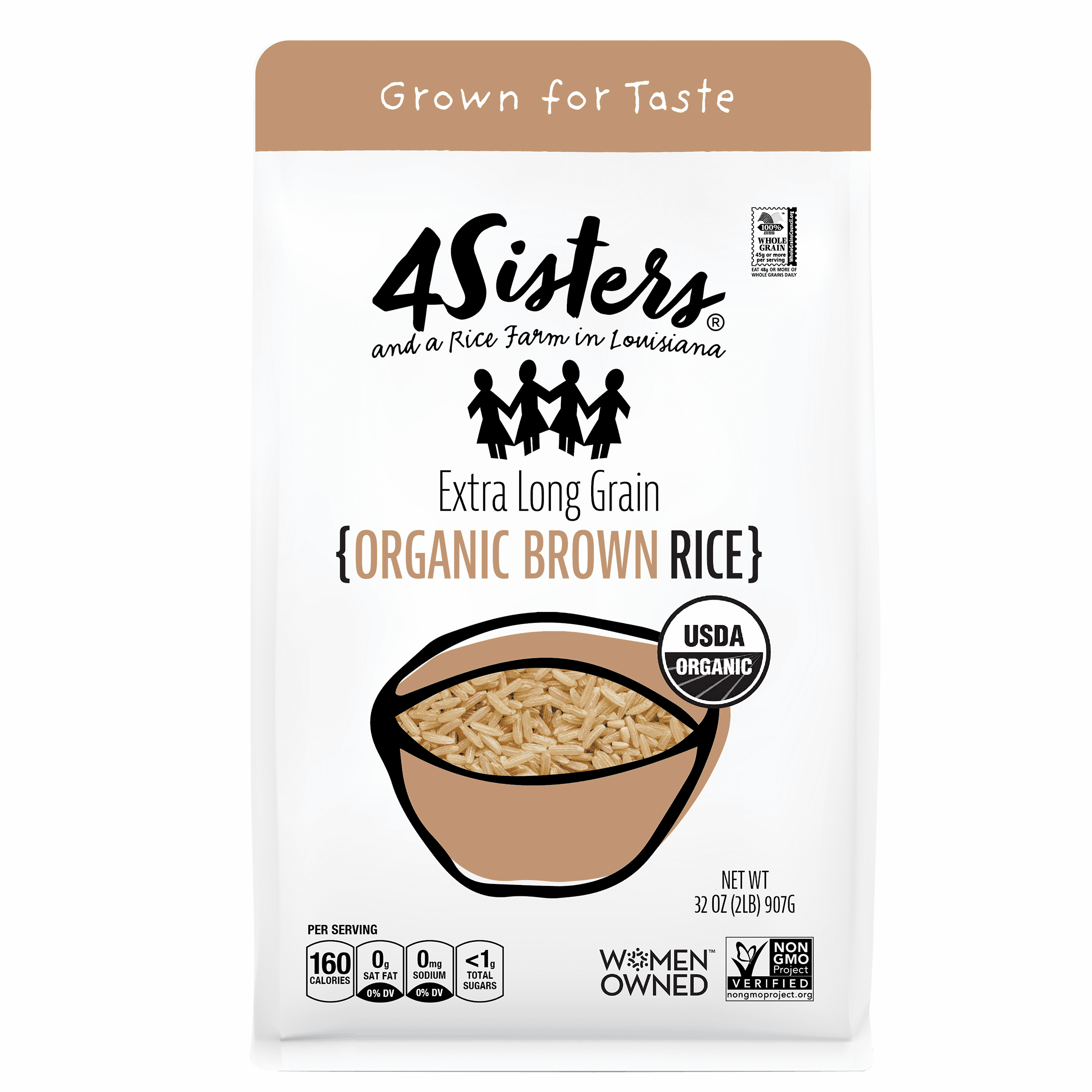 (2 pack) 4Sisters Long Grain Organic Brown Rice, 32 oz