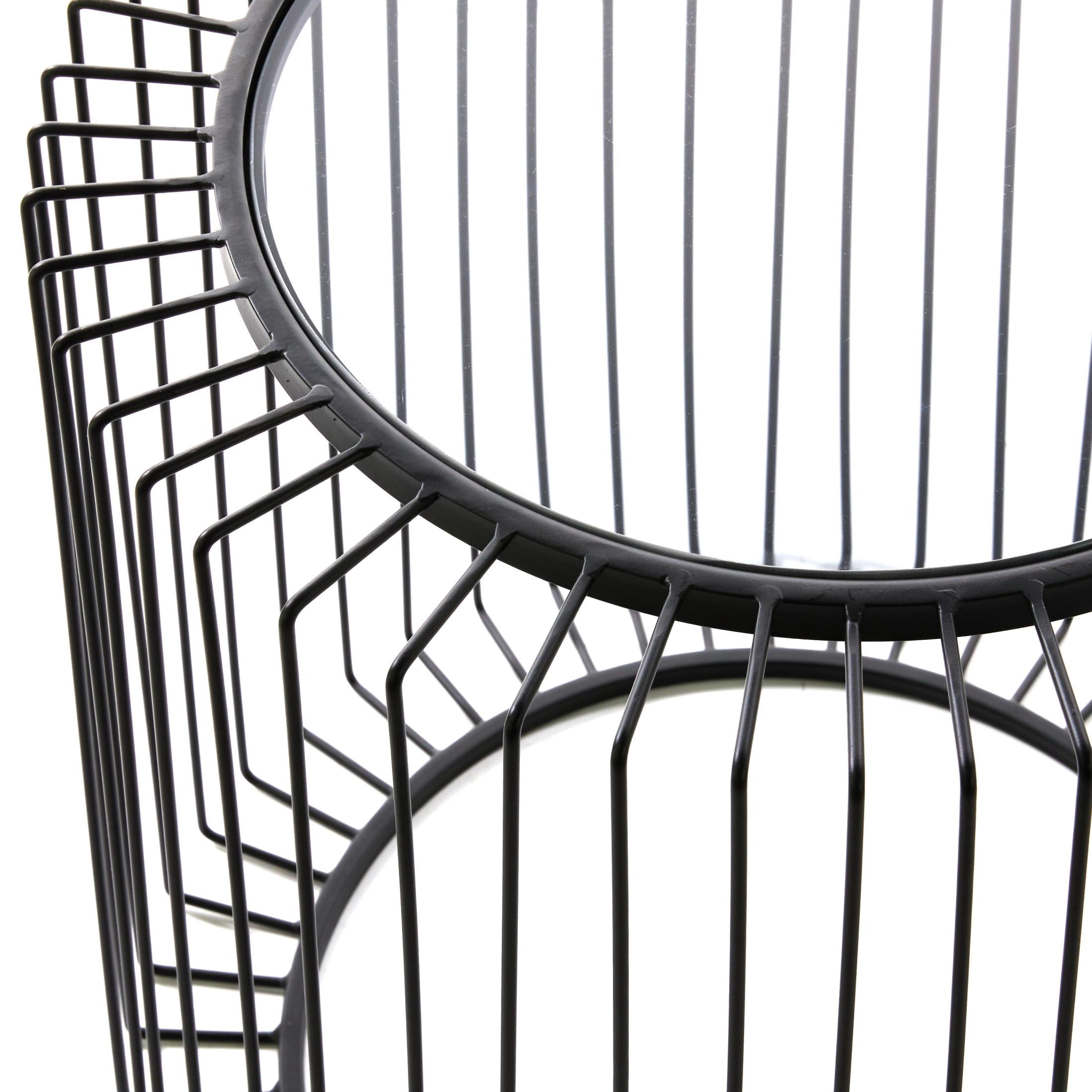 DecMode 20" x 19" Black Metal Open Wire Frame Accent Table with Shaded Glass Top, 1-Piece
