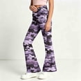 thumbnail image 5 of Spazoro Girls Flare Pants with Pockets, Loose Fit High Rise Lightweight Camo Print Button Zip Bell Bottom Trousers for Street Daily Wear Purple Size 11-12, 5 of 7