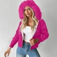 thumbnail image 2 of jtjvou Hem Hooded Quilted Jacket Women Cropped Lightweight Winter Jackets Long Sleeve Casual Jacket Pink M, 2 of 9
